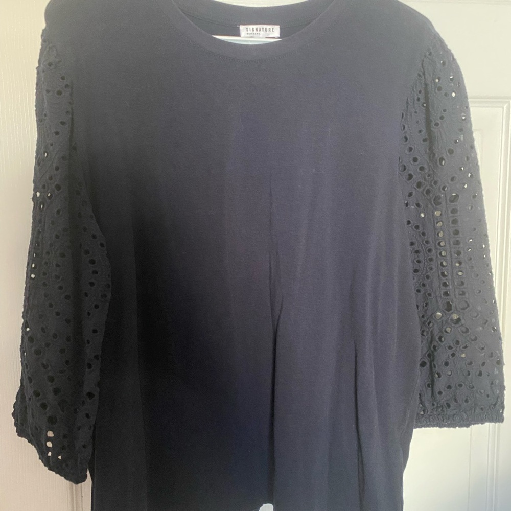💜Signature Dark Blue Blouse with Eyelet Sleeves
